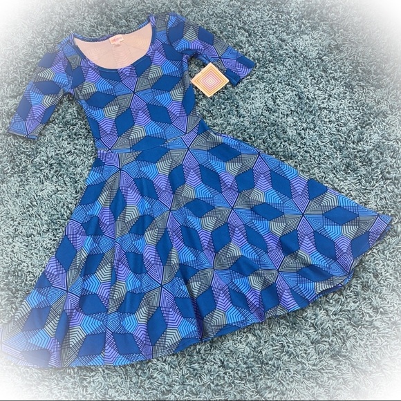💕New With Tag Blue Lularoe Nicole Fit & Flare Dress💕 - Picture 12 of 16